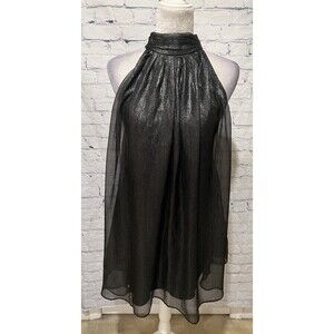 NWT Choosy Gray Metallic A-line Halter Mini Dress Open Back and Bow Tie Medium